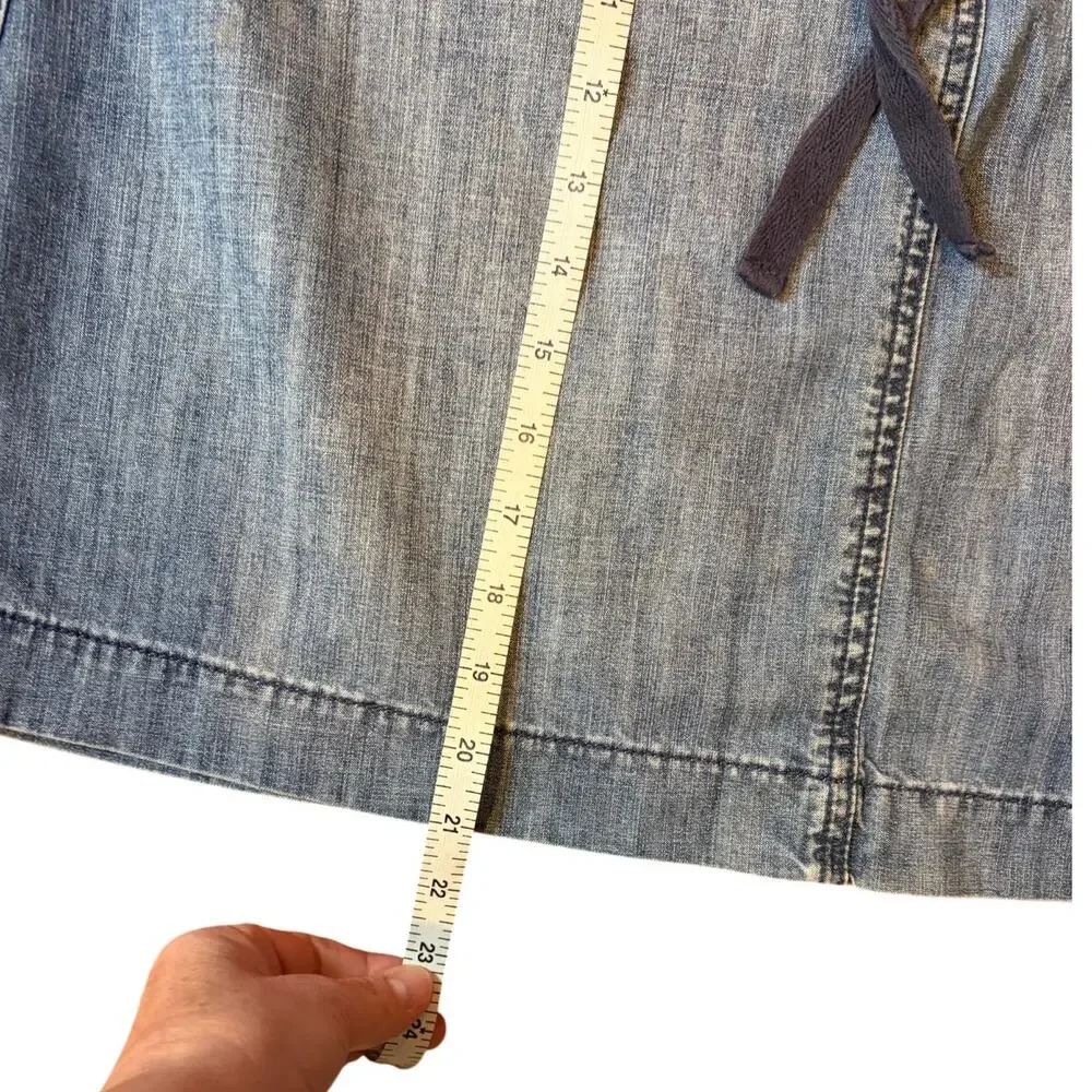 Vintage TALBOTS Women's Denim Skirt 14 Blue Drawstring Casual Pockets Mini Short